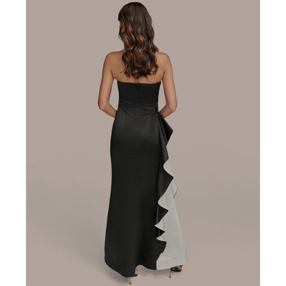 Donna Karan New York Strapless Contrast Ruffle Trim Slit Gown Size 6 Black $299 - Picture 6 of 6